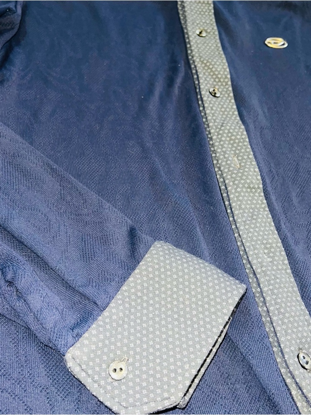 Diesel Industry Mens Vtg shirt Large Sweater Burnout Blue Cardigan Button Preppy - Picture 10 of 15